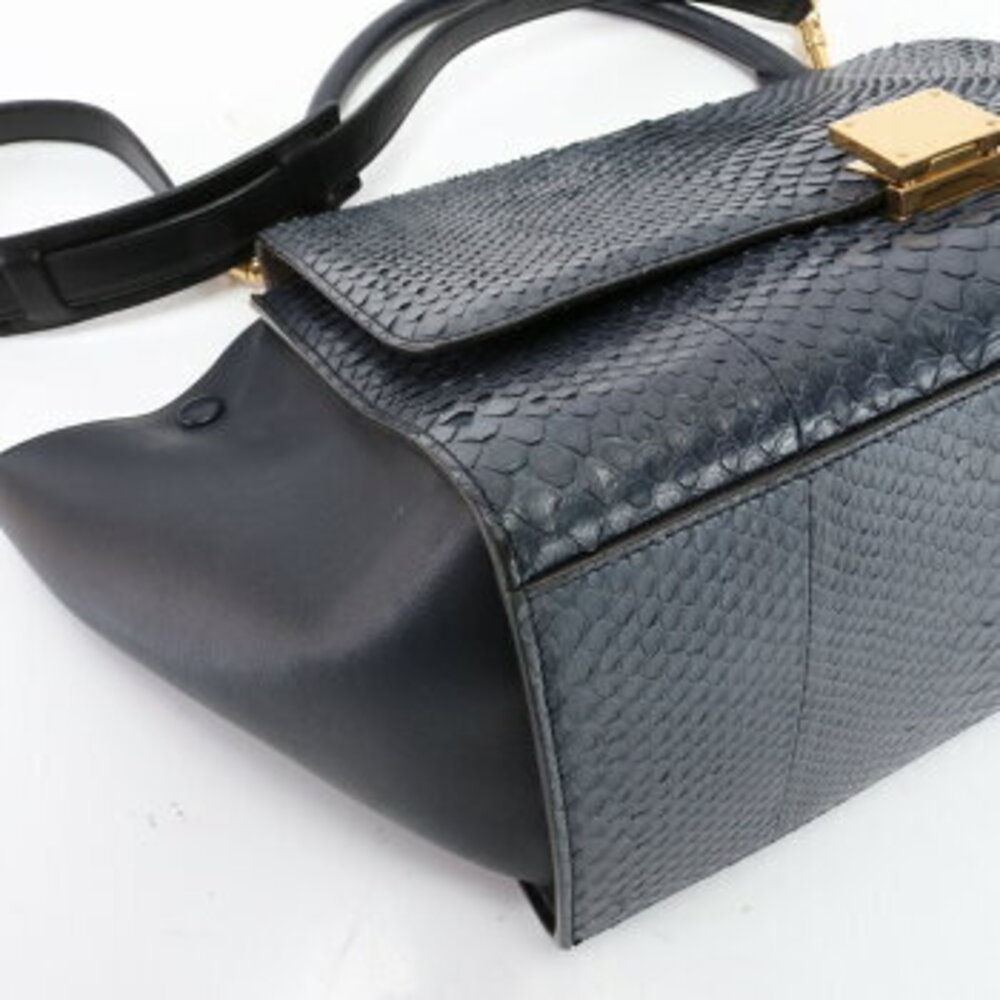 Celine Blue Tote Leather Python Trapeze Shoulder H Navy Handbag Bag - Picture 8 of 14